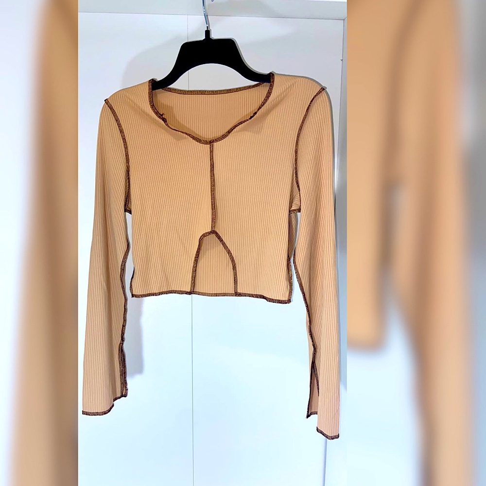 Tan Long Sleeve Scoop Neck